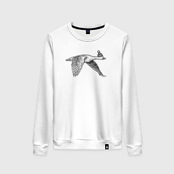 Свитшот хлопковый женский Гусь летит на юг, цвет: белый