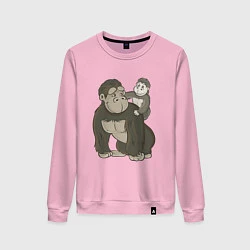 Свитшот хлопковый женский Мультяшная горилла с детенышем, цвет: светло-розовый