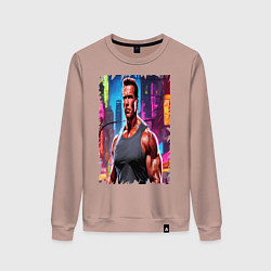 Свитшот хлопковый женский Арнольд Шварценеггер в городе, цвет: пыльно-розовый