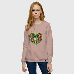Свитшот хлопковый женский Сердце из цветов и травы, цвет: пыльно-розовый — фото 2