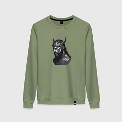 Свитшот хлопковый женский Портрет сурового викинга, цвет: авокадо