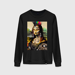 Свитшот хлопковый женский Punk Mona Lisa is covered in tattoos, цвет: черный