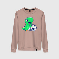 Свитшот хлопковый женский Динозавр футболист, цвет: пыльно-розовый