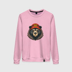 Свитшот хлопковый женский Русский медведь в шапке с гербом, цвет: светло-розовый