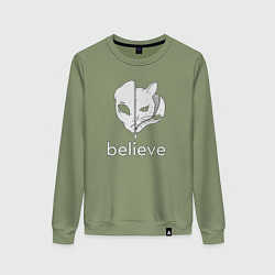 Свитшот хлопковый женский Believe в котов инопланетян, цвет: авокадо