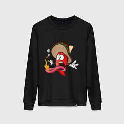 Свитшот хлопковый женский Горячий мексиканский перец, цвет: черный