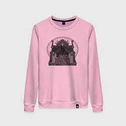 Свитшот хлопковый женский Трон со скелетом чб, цвет: светло-розовый