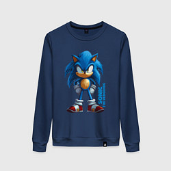 Свитшот хлопковый женский Sonic - poster style, цвет: тёмно-синий