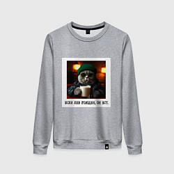 Свитшот хлопковый женский Кот джентельмен: когда лев голоден он ест, цвет: меланж