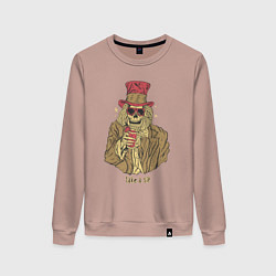 Свитшот хлопковый женский Скелет с коктейлем, цвет: пыльно-розовый