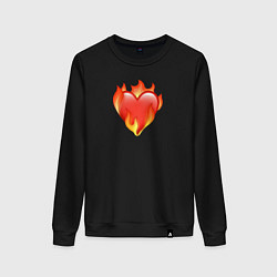 Свитшот хлопковый женский Эмодзи сердце в огне, цвет: черный