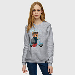 Свитшот хлопковый женский Плюшевый медвежонок и скутер, цвет: меланж — фото 2
