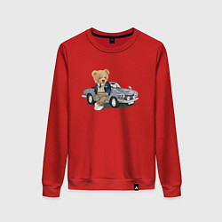 Свитшот хлопковый женский Плюшевый медвежонок и автомобиль, цвет: красный