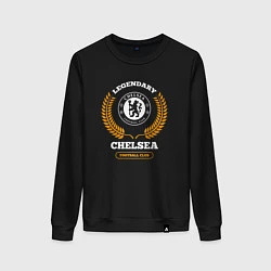 Свитшот хлопковый женский Лого Chelsea и надпись legendary football club, цвет: черный