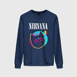 Свитшот хлопковый женский Nirvana rock star cat, цвет: тёмно-синий
