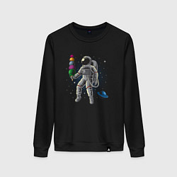 Свитшот хлопковый женский Космонавт мороженое, цвет: черный