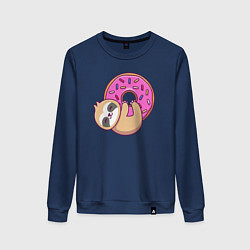 Свитшот хлопковый женский Ленивец с пончиком, цвет: тёмно-синий