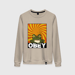 Свитшот хлопковый женский Гипножаба по мотивам Футурама на оранжевом фоне, цвет: миндальный