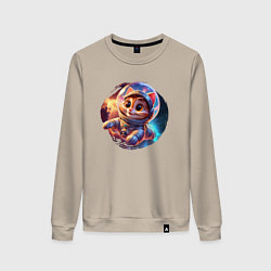 Свитшот хлопковый женский Космический котёнок в скафандре, цвет: миндальный