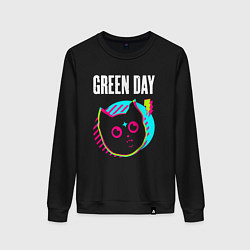 Свитшот хлопковый женский Green Day rock star cat, цвет: черный