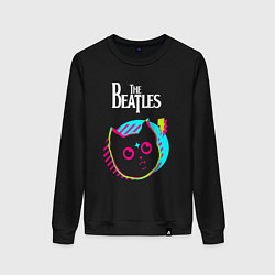 Свитшот хлопковый женский The Beatles rock star cat, цвет: черный