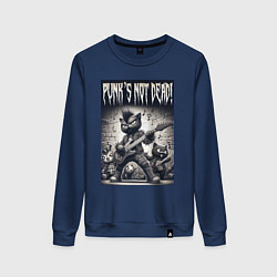 Свитшот хлопковый женский Black kitten - punks not dead, цвет: тёмно-синий