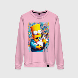 Женский свитшот Bart Simpson with a kitten - ai art