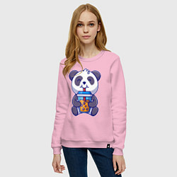Свитшот хлопковый женский Drinking panda, цвет: светло-розовый — фото 2