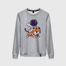 Свитшот хлопковый женский Космонавт и тигр, цвет: меланж