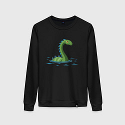 Свитшот хлопковый женский Динозаврик, плывущий в воде, цвет: черный