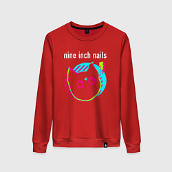 Свитшот хлопковый женский Nine Inch Nails rock star cat, цвет: красный