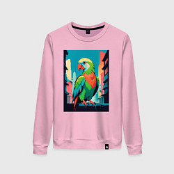 Свитшот хлопковый женский Попугай в городе, цвет: светло-розовый
