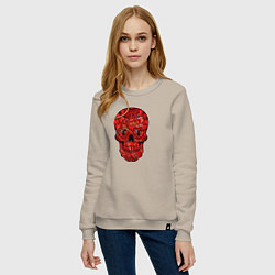 Свитшот хлопковый женский Red decorative skull, цвет: миндальный — фото 2