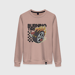 Свитшот хлопковый женский Горящая покрышка, цвет: пыльно-розовый