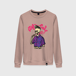 Свитшот хлопковый женский Курящий скелет, цвет: пыльно-розовый