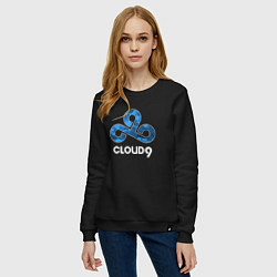 Свитшот хлопковый женский Cloud9 - blue cloud logo, цвет: черный — фото 2