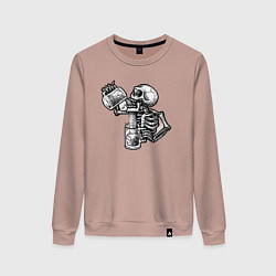Свитшот хлопковый женский Скелет пьет алкоголь, цвет: пыльно-розовый