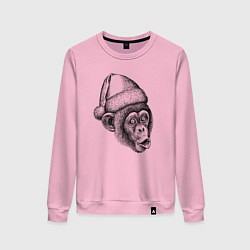 Свитшот хлопковый женский Шимпанзе мем - Дед Мороз, цвет: светло-розовый