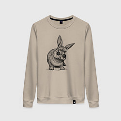 Свитшот хлопковый женский Зайчик в шапке и очках, цвет: миндальный