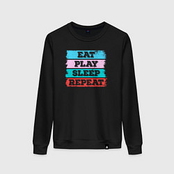 Свитшот хлопковый женский Eat play sleep repeat, цвет: черный