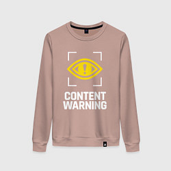 Свитшот хлопковый женский Content Warning logo, цвет: пыльно-розовый