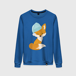 Свитшот хлопковый женский Лисичка в шапке, цвет: синий