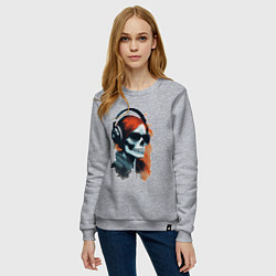 Свитшот хлопковый женский Grunge redhead girl skull, цвет: меланж — фото 2