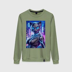 Свитшот хлопковый женский Cyber panter - ai art fantasy, цвет: авокадо