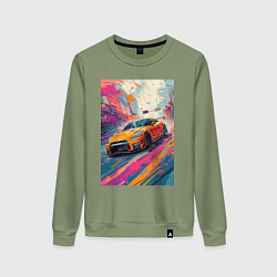 Свитшот хлопковый женский Nissan GT-R дрифт в городе, цвет: авокадо