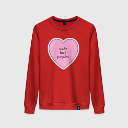 Свитшот хлопковый женский Cute but psycho pink heart, цвет: красный