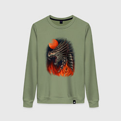 Свитшот хлопковый женский Огненный дракон хамелеон, цвет: авокадо