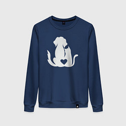 Свитшот хлопковый женский Cats and dogs love, цвет: тёмно-синий