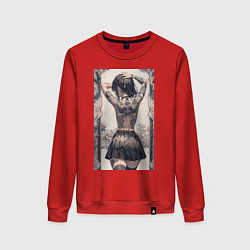 Свитшот хлопковый женский Татуированная спина девушки, цвет: красный