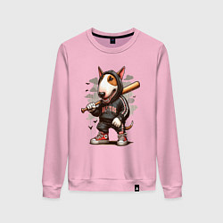 Свитшот хлопковый женский Bully with a baseball bat - ai art fantasy, цвет: светло-розовый